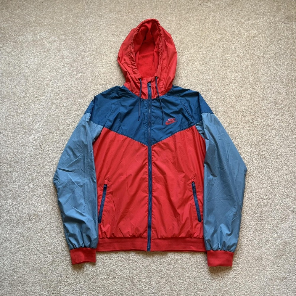 Nike Windrunner‎ Jacket Mens Medium Red Blue Gray Hooded Full Zip 727324-658